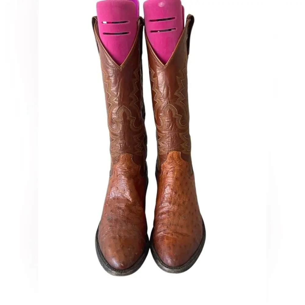 Panhandle Slim Cream Western Ostrich Boots Size:7D